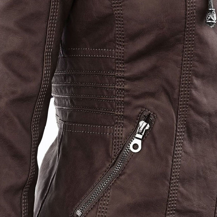 WW | Wetterfester Damen Lederjacke Mit Kapuze