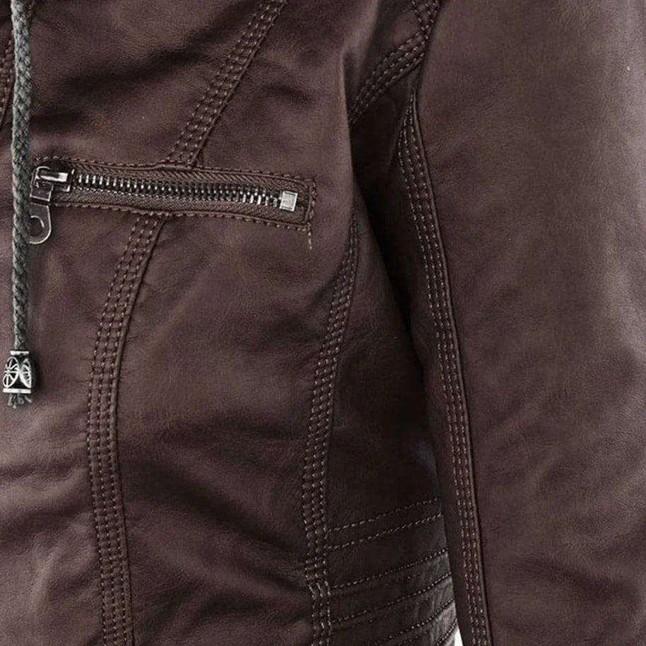 WW | Elegantes Motorradjacke Mit Kapuze Aus Hochwertigem Leder