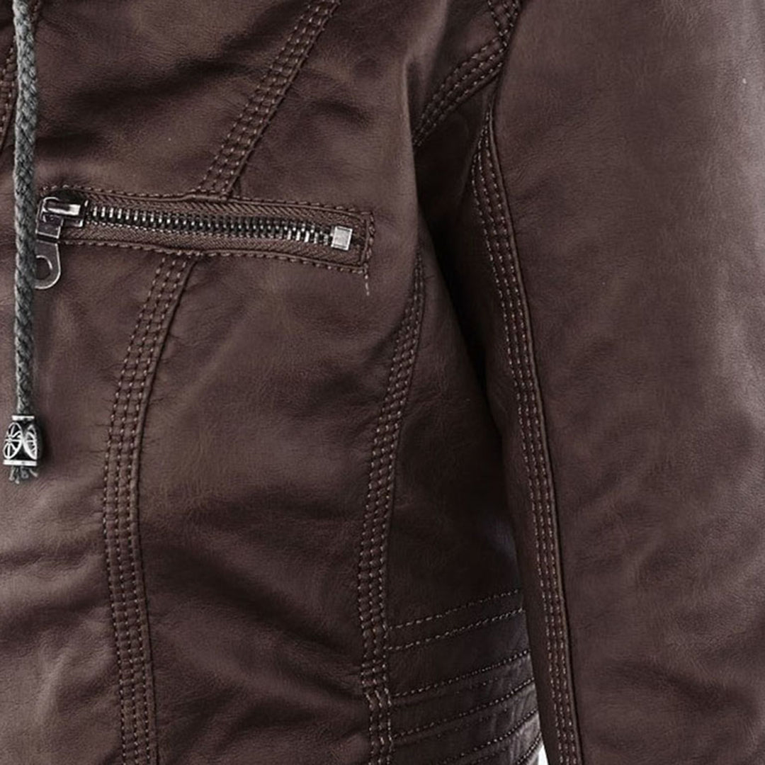 WW | Wetterfester Damen Lederjacke Mit Kapuze