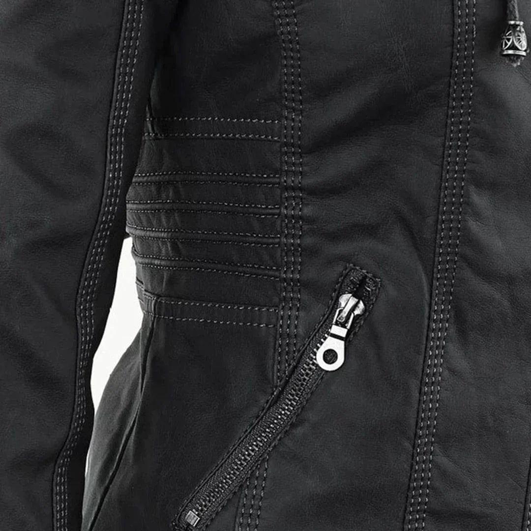 WW | Elegantes Motorradjacke Mit Kapuze Aus Hochwertigem Leder