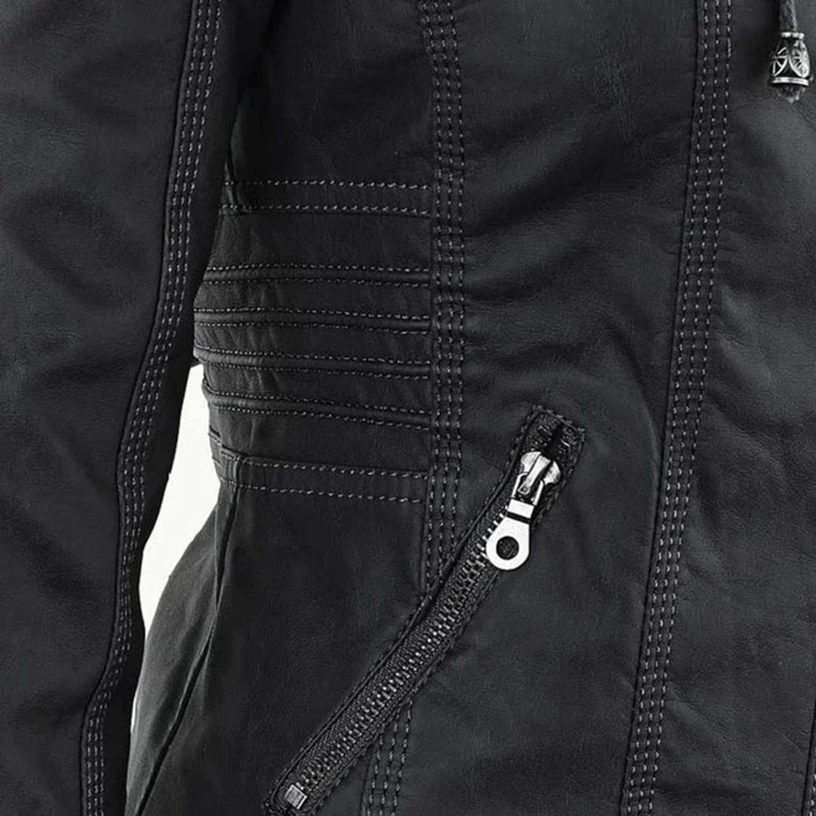 WW | Elegantes Motorradjacke Mit Kapuze Aus Hochwertigem Leder