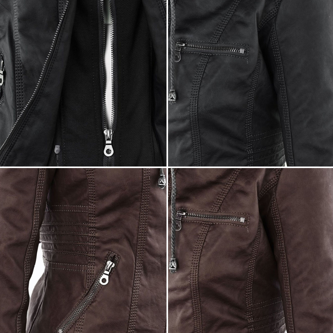 WW | Wetterfester Damen Lederjacke Mit Kapuze