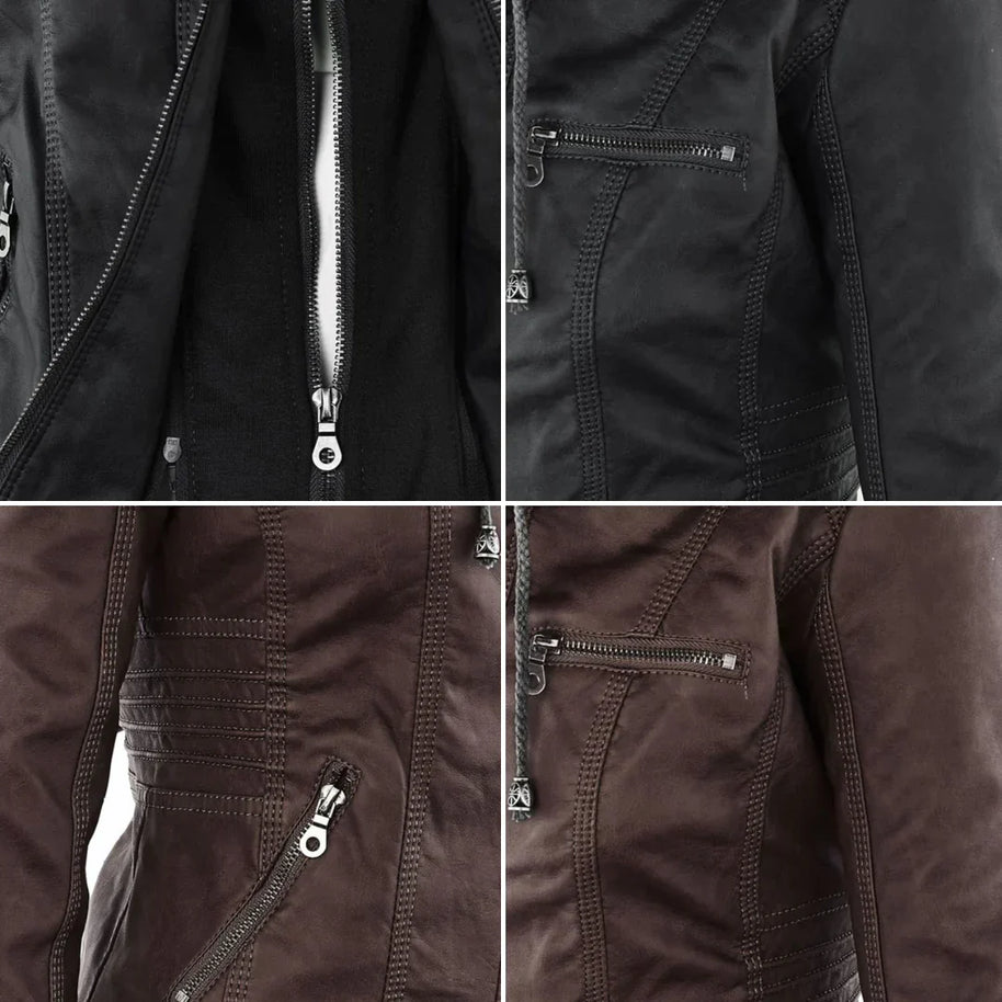 WW | Elegantes Motorradjacke Mit Kapuze Aus Hochwertigem Leder