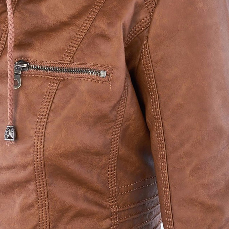 WW | Wetterfester Damen Lederjacke Mit Kapuze