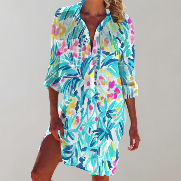 WW - Gemustertes Hemdblusenkleid | Buntes Midikleid Sommer