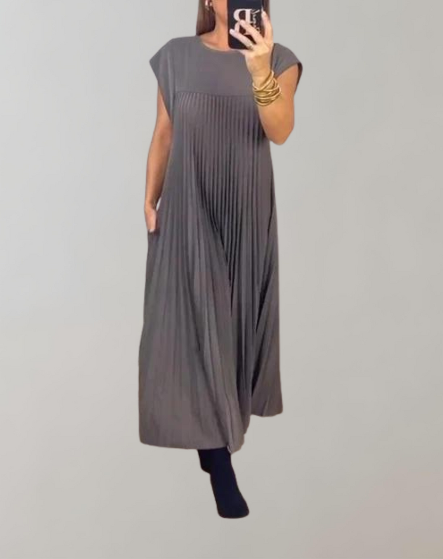 WW - Schickes langes Kleid | ärmelloses Plisseekleid für Damen