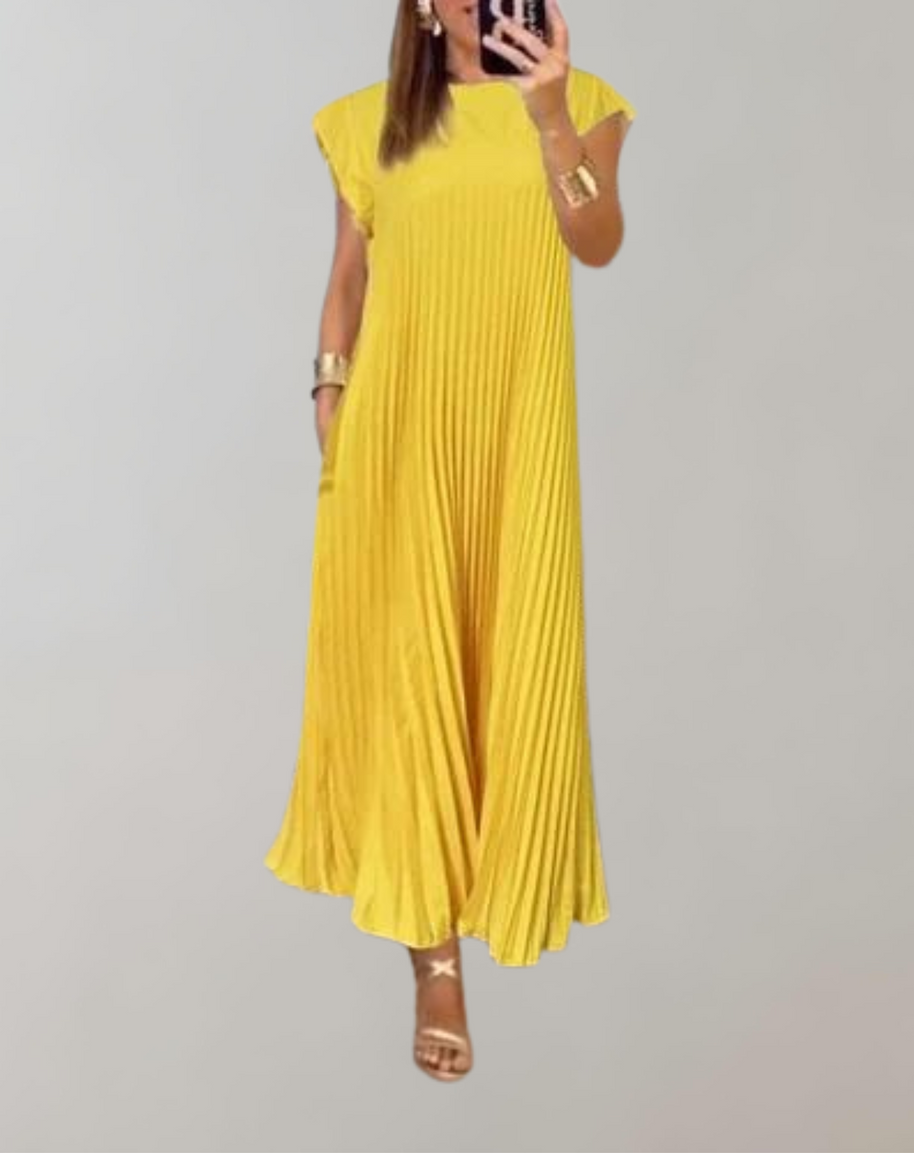 WW - Schickes langes Kleid | ärmelloses Plisseekleid für Damen