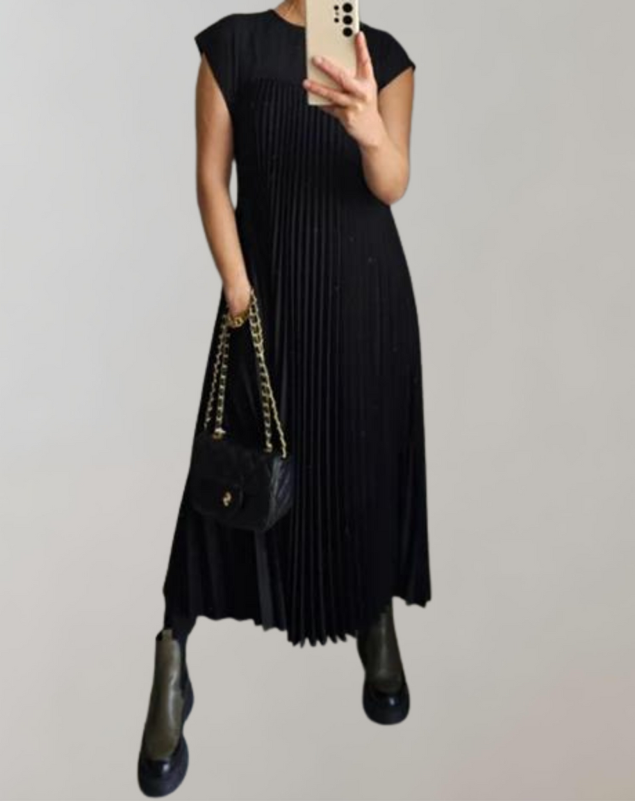 WW - Schickes langes Kleid | ärmelloses Plisseekleid für Damen