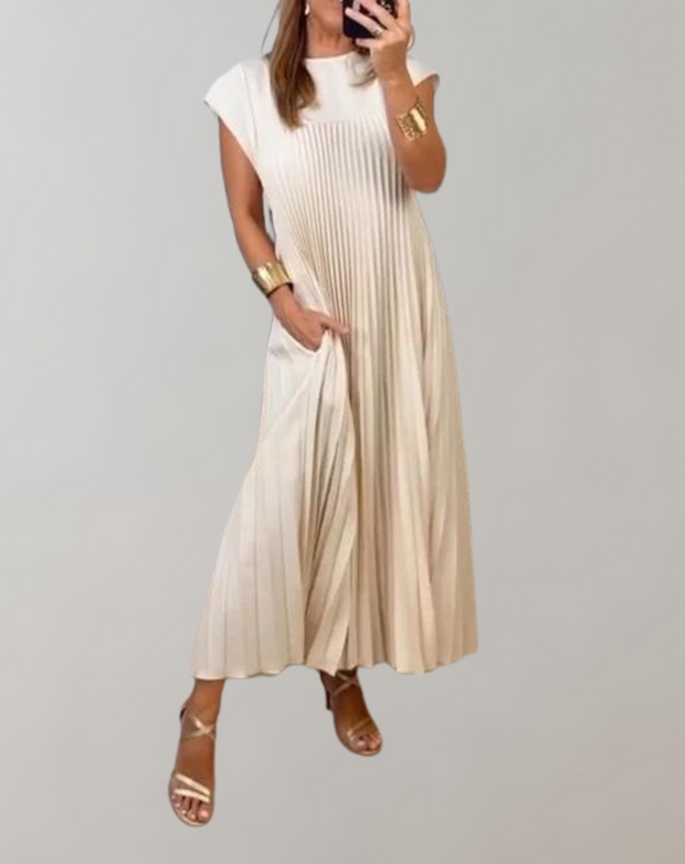 WW - Schickes langes Kleid | ärmelloses Plisseekleid für Damen