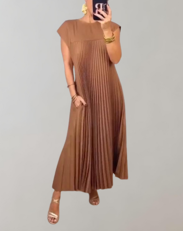 WW - Schickes langes Kleid | ärmelloses Plisseekleid für Damen