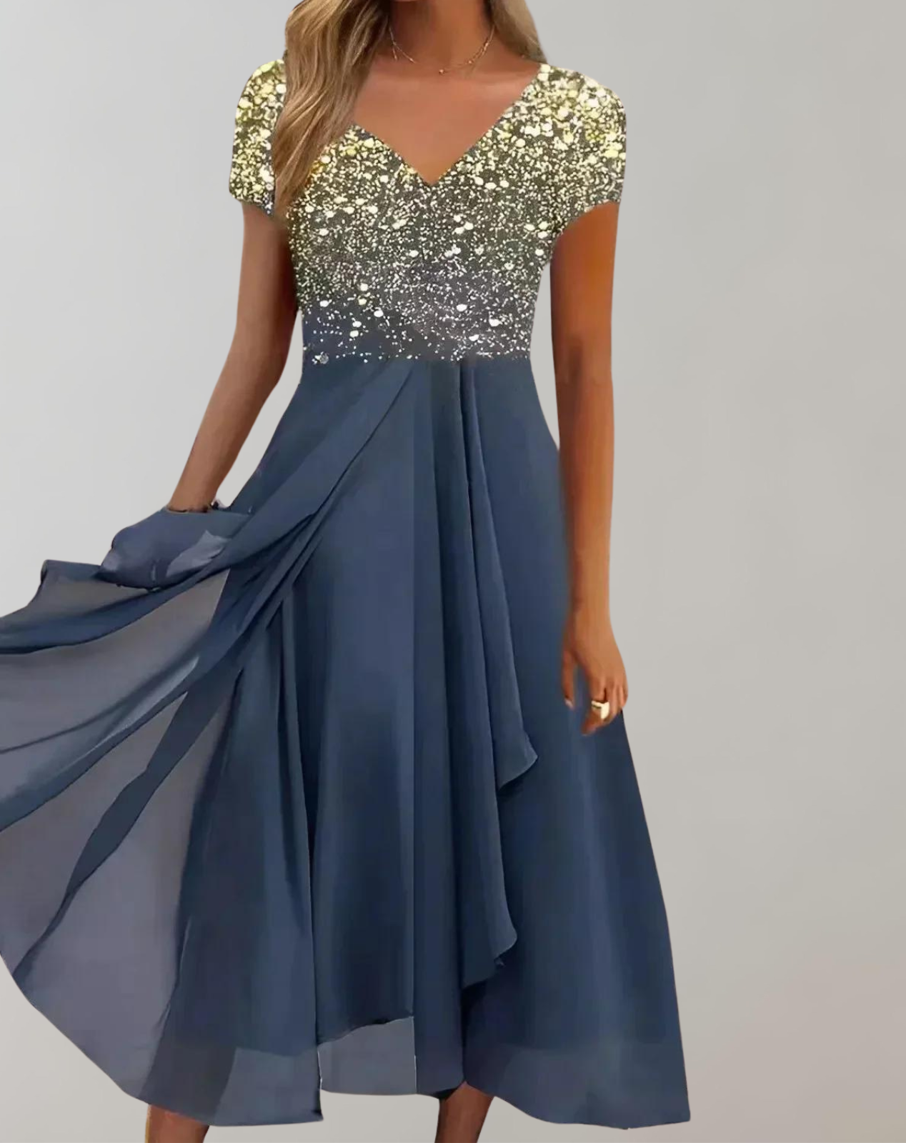 WW - Kleid mit leuchtenden Blumen | Abendkleid für Damen | Glänzendes Topkleid