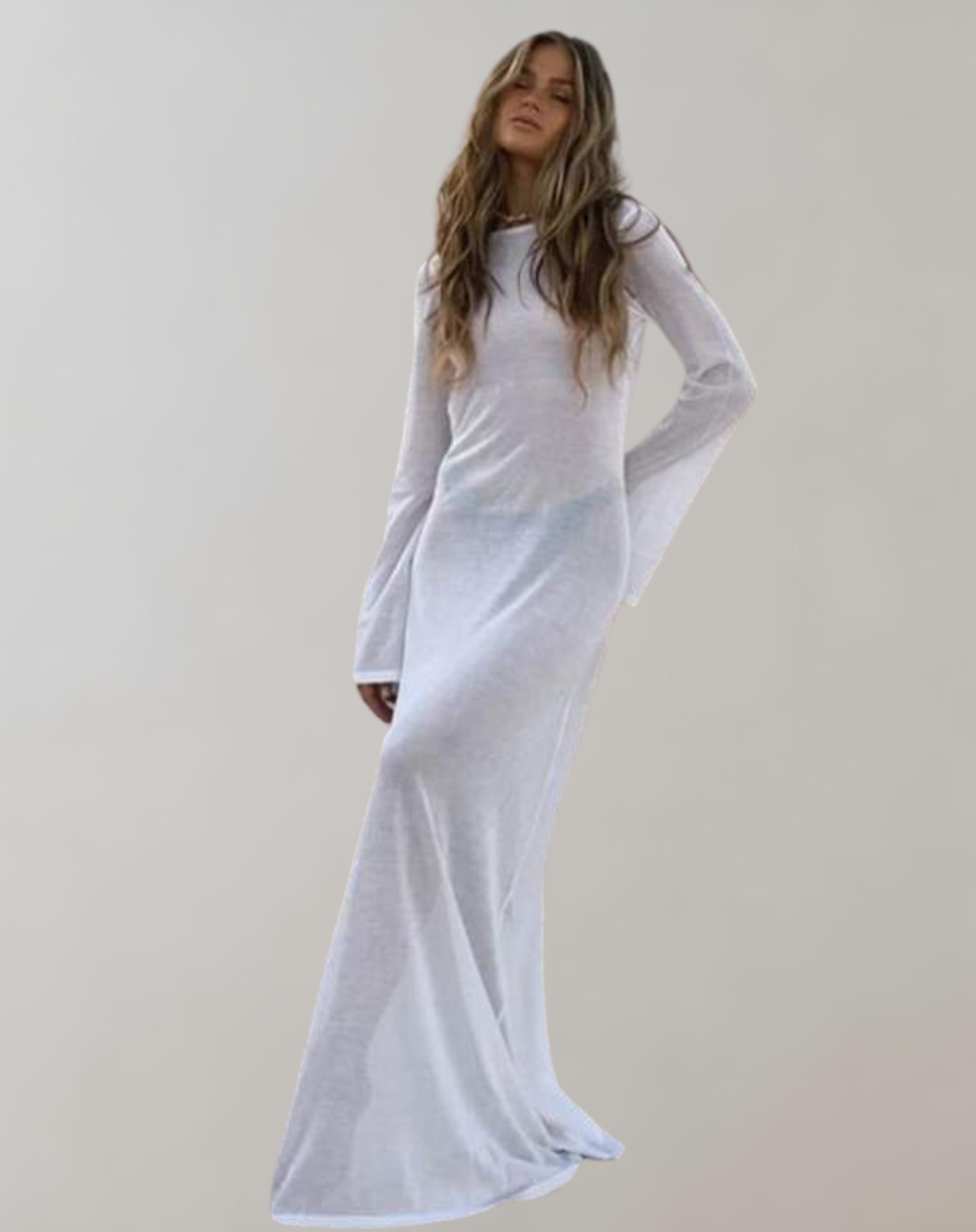 WW - Luxus Maxikleid Kleid mit langen Ärmeln Weiß | Vintage Sommerkleid | Zeitlos design