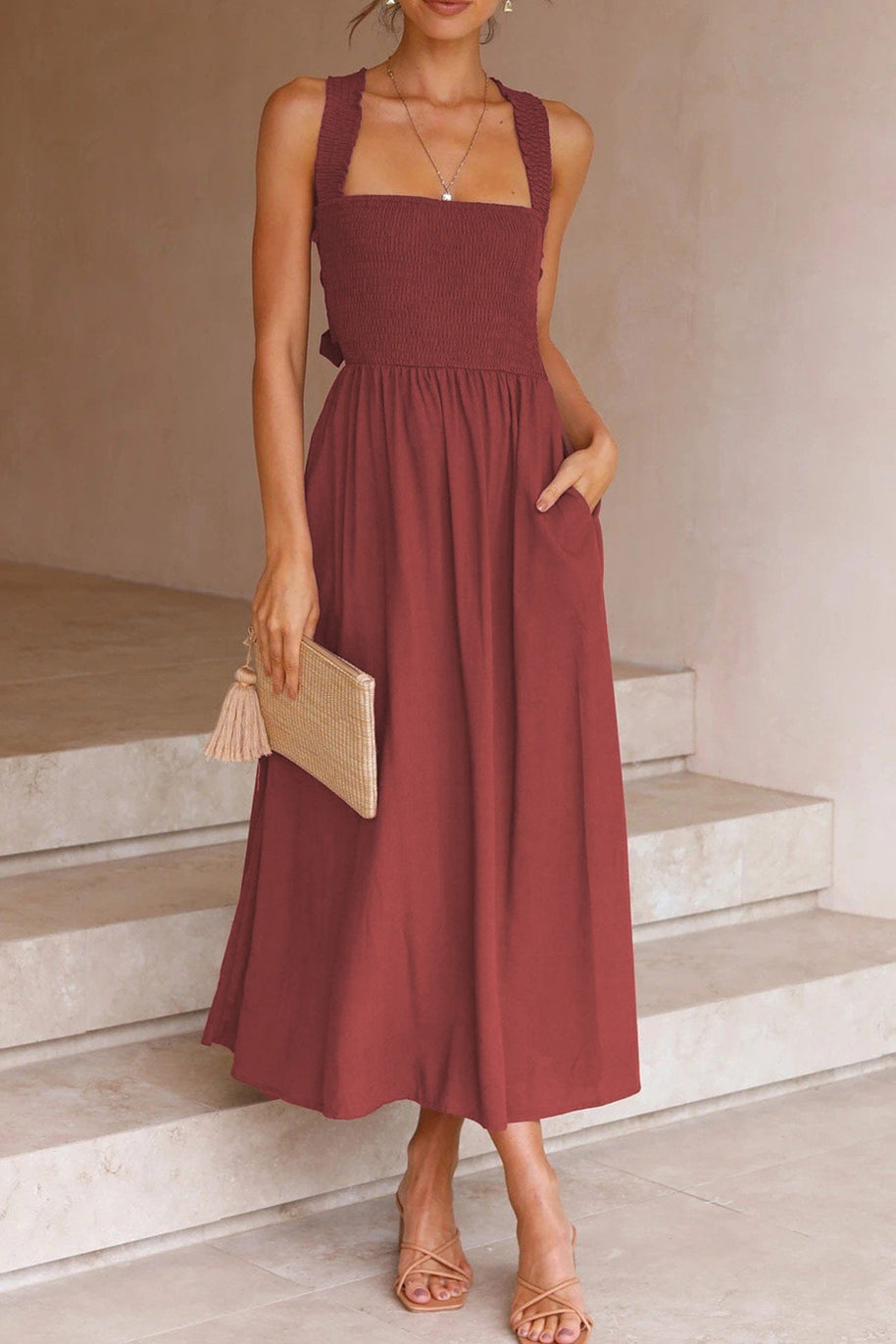 WW | Crisscross Tie-Back Midi Kleid