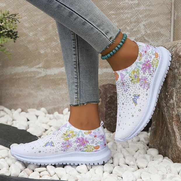 W&W –  Atmungsaktive Strick-Plattformschuhe mit Blumenmuster