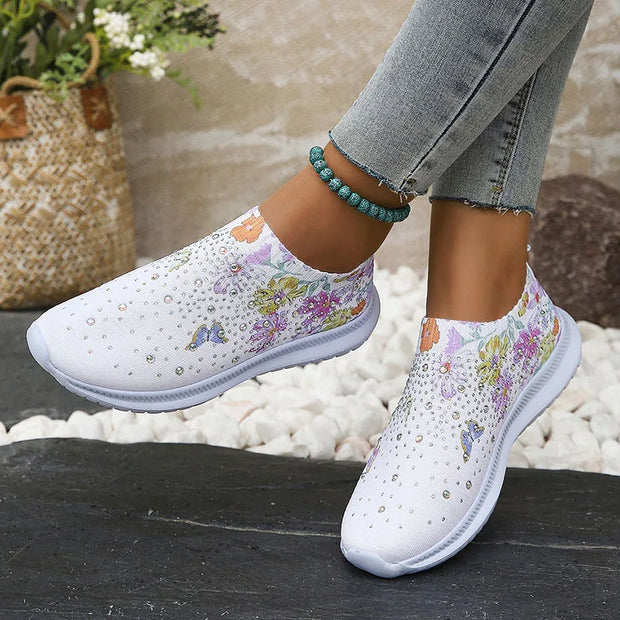 W&W –  Atmungsaktive Strick-Plattformschuhe mit Blumenmuster