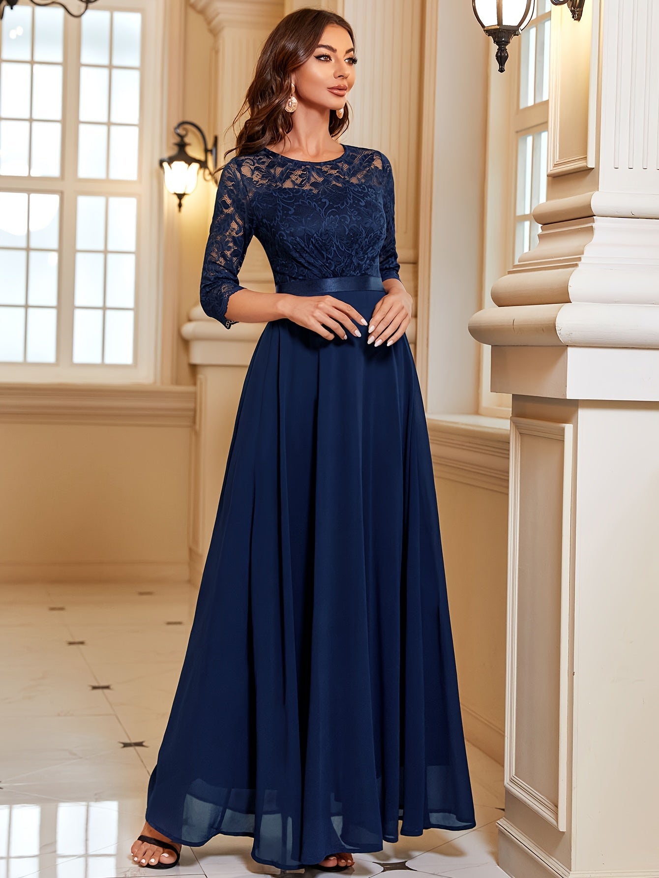 WW | Elegantes Maxi Kleid Mit Spitze Und Chiffon Für Damen