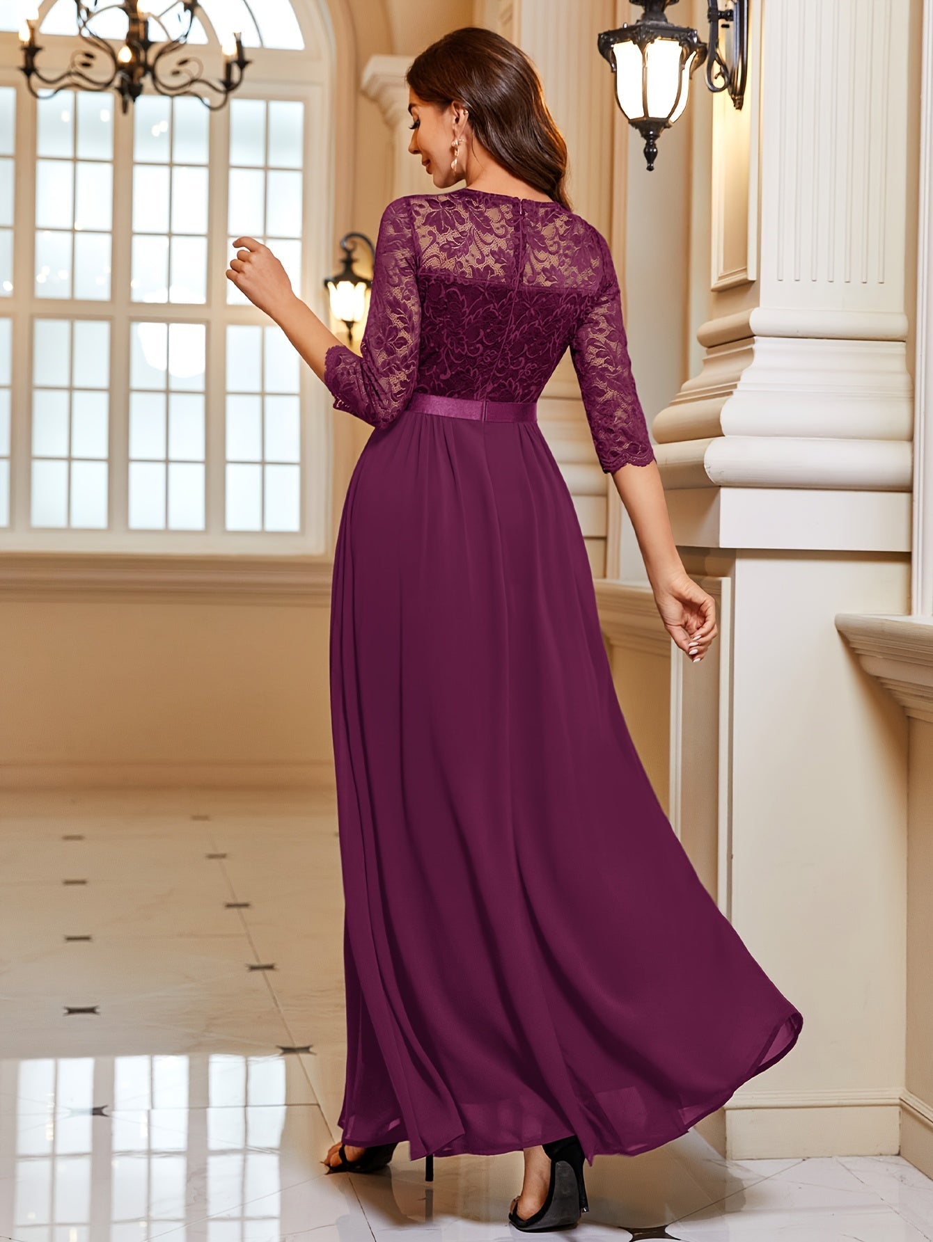 WW | Elegantes Maxi Kleid Mit Spitze Und Chiffon Für Damen