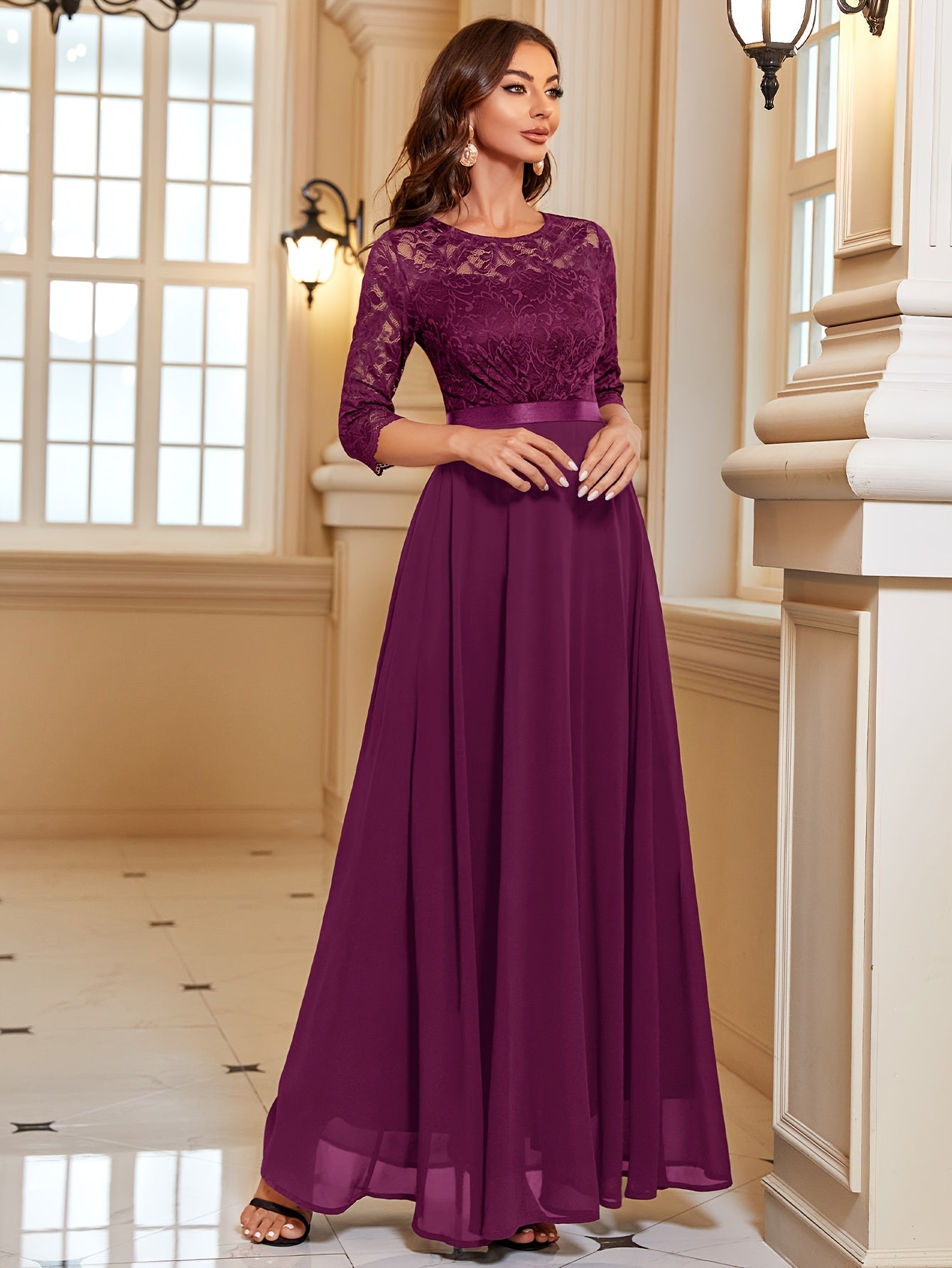 WW | Elegantes Maxi Kleid Mit Spitze Und Chiffon Für Damen