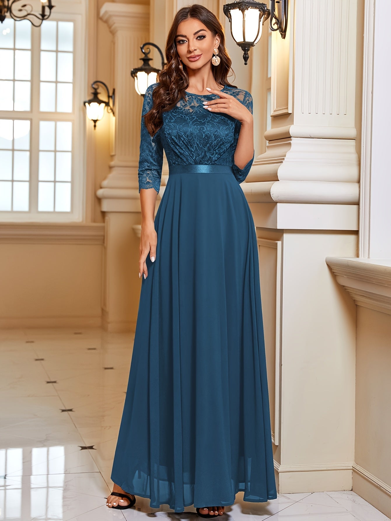 WW | Elegantes Maxi Kleid Mit Spitze Und Chiffon Für Damen