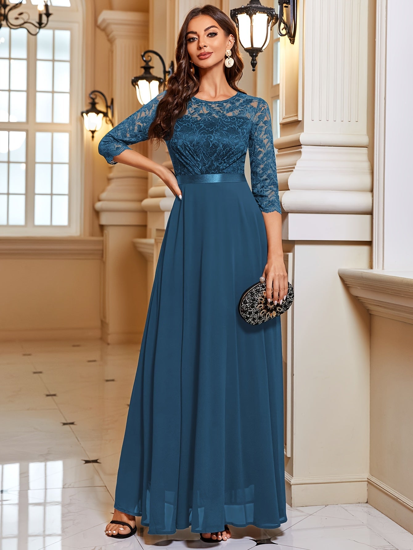 WW | Elegantes Maxi Kleid Mit Spitze Und Chiffon Für Damen
