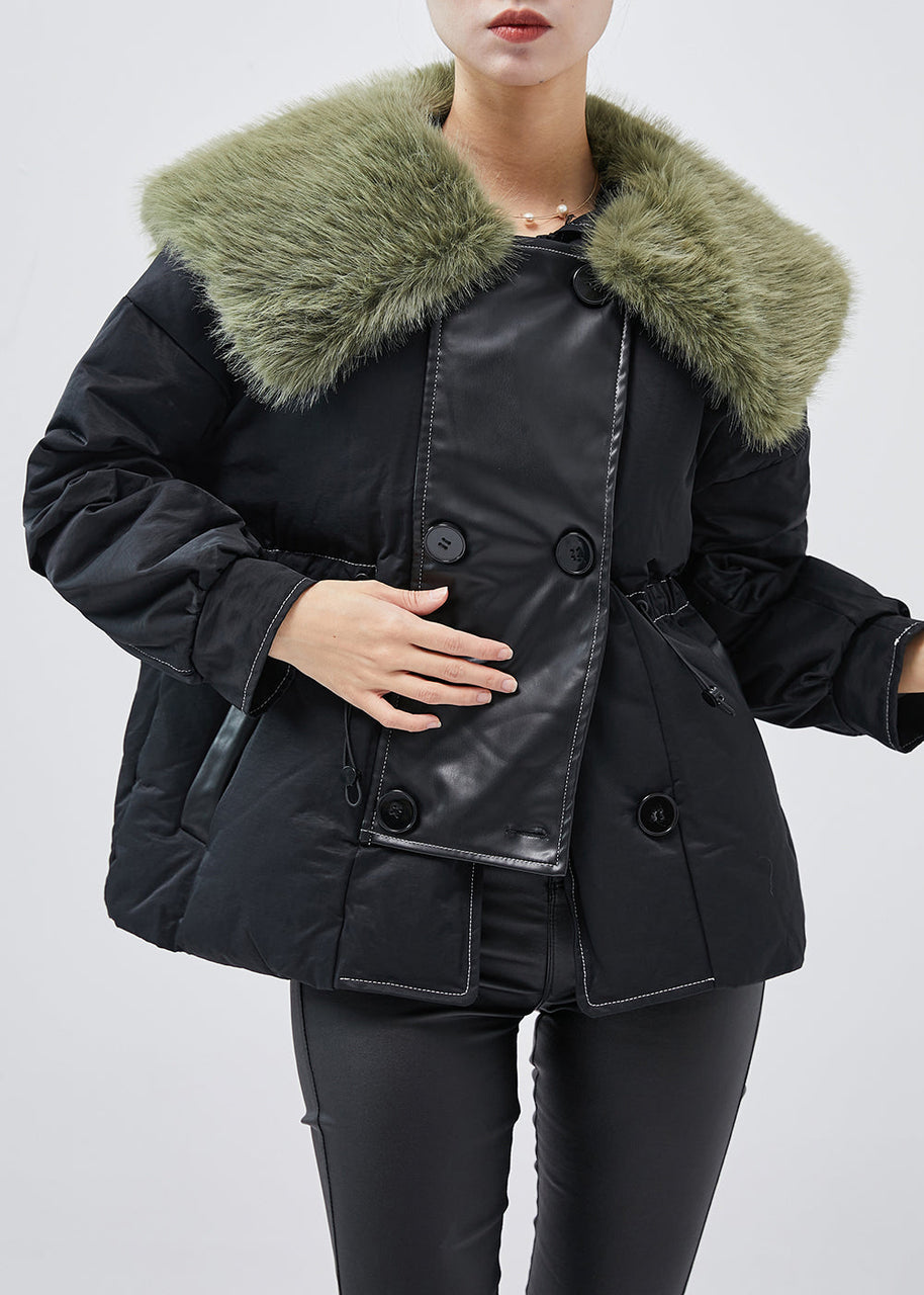 WW | Schwarze Pelzkragen Patchwork Feine Baumwollgefüllte Damen Wintermäntel