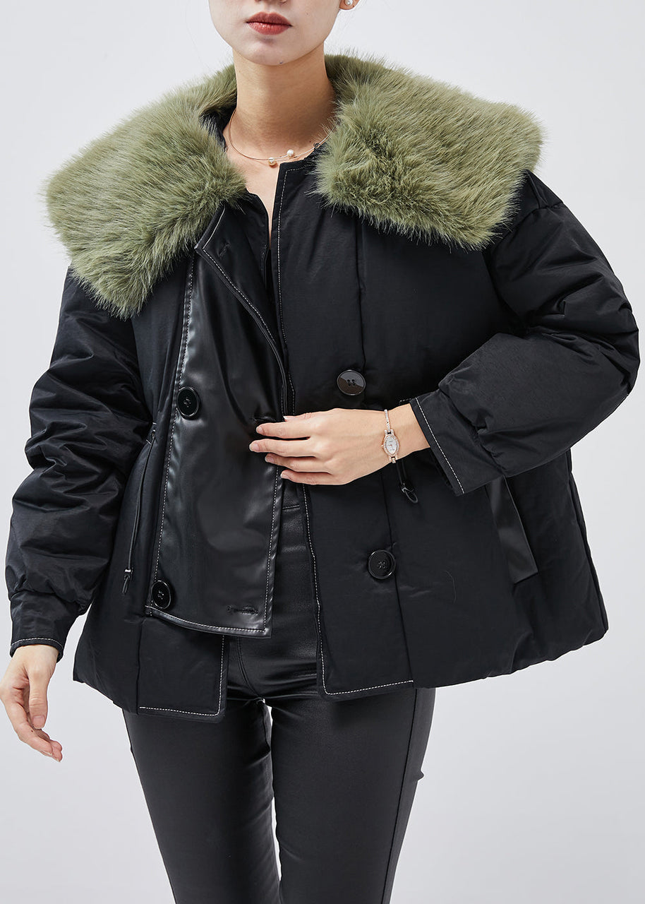 WW | Schwarze Pelzkragen Patchwork Feine Baumwollgefüllte Damen Wintermäntel