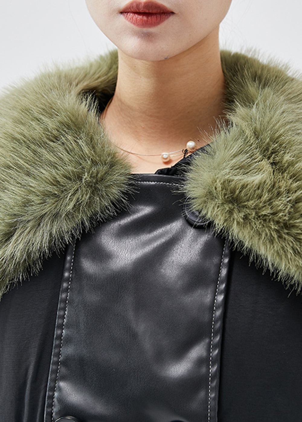 WW | Schwarze Pelzkragen Patchwork Feine Baumwollgefüllte Damen Wintermäntel