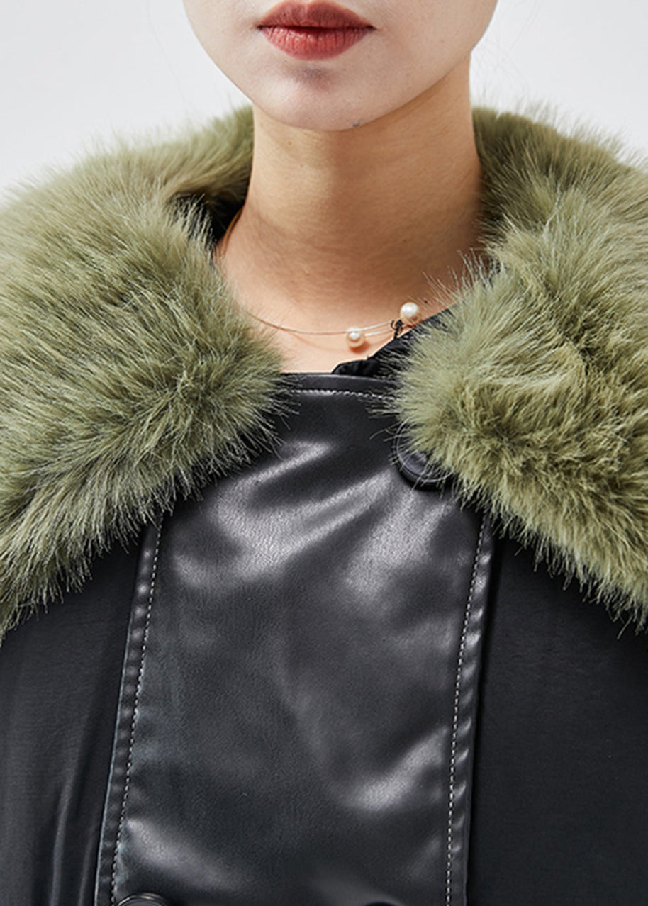 WW | Schwarze Pelzkragen Patchwork Feine Baumwollgefüllte Damen Wintermäntel