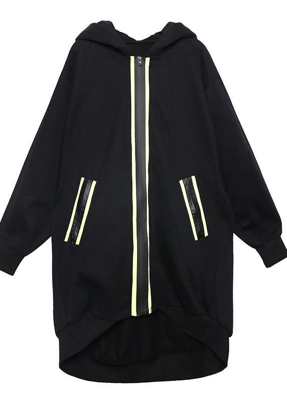 WW | Kapuzenzipper-Tunika-Muster blau dick Kleider Mäntel