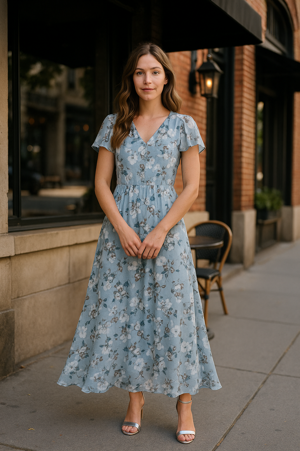 Blumiges Maxikleid mit V-Ausschnitt