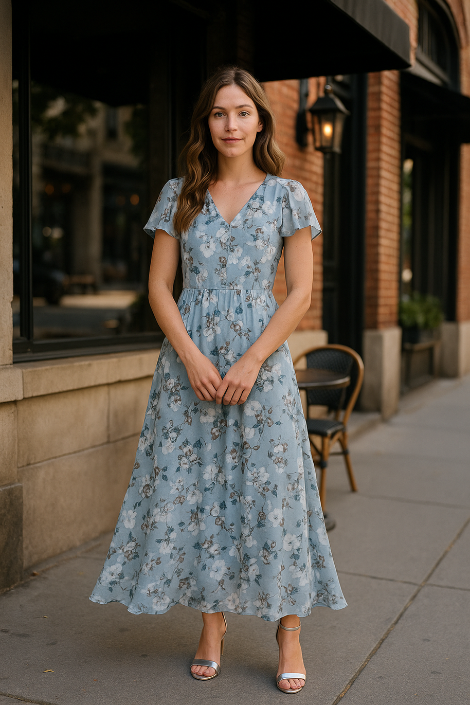 Blumiges Maxikleid mit V-Ausschnitt