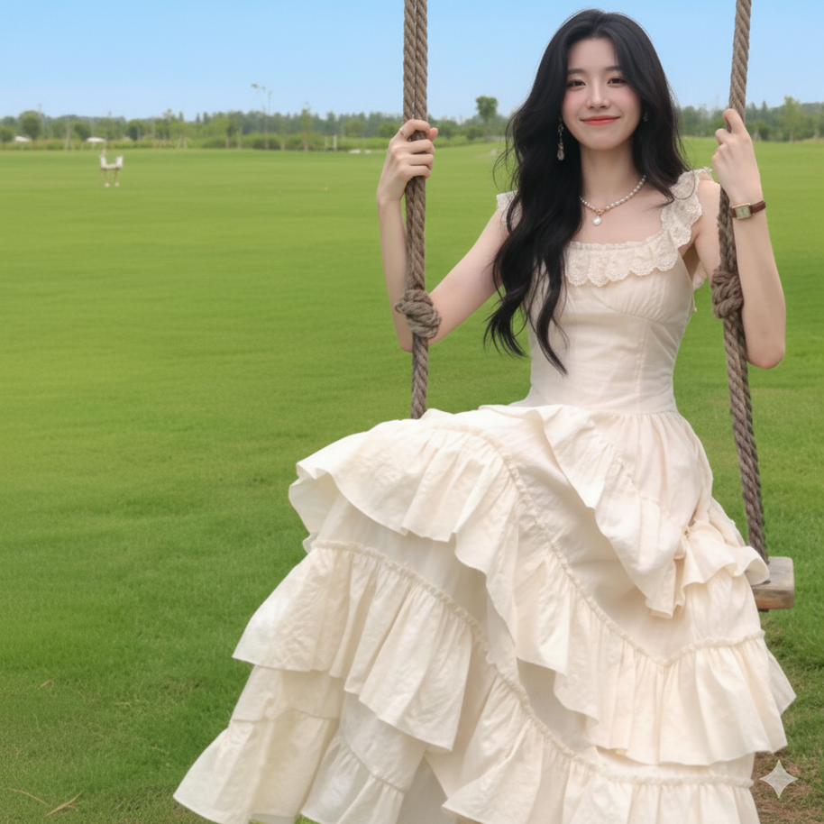 WW | Elegantes Ärmelloses Rüschentorte Kleid