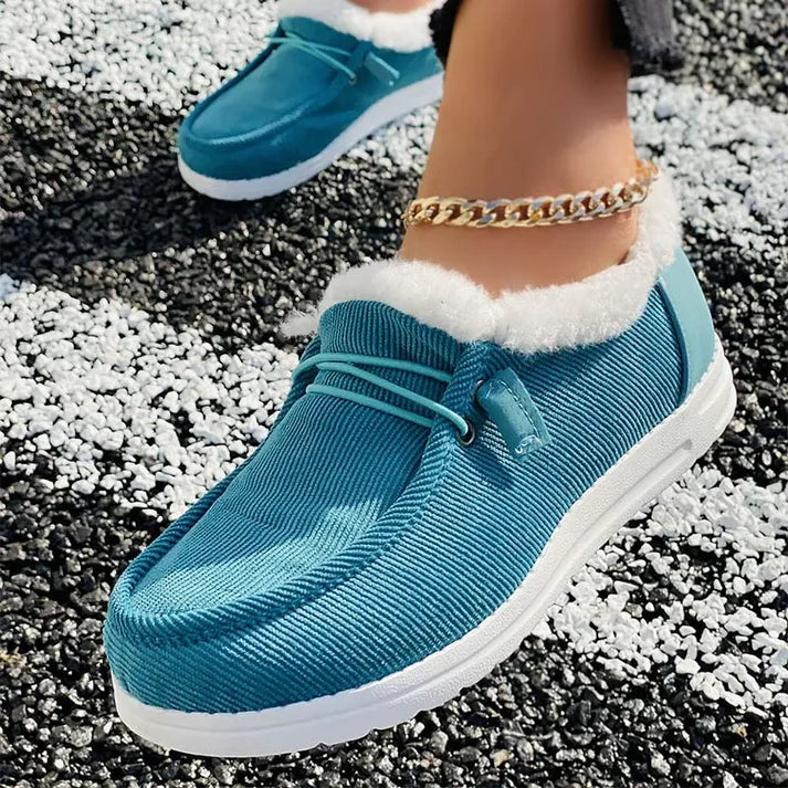 WW | Luxuriöse Pelz Gefütterte Flache Schuhe mit Rutschfester Sohle
