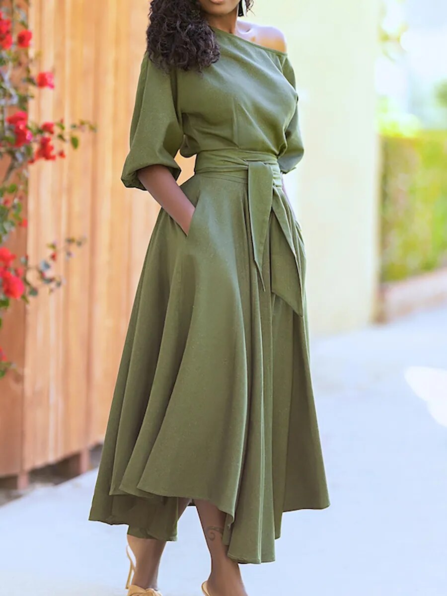 WW - Kleid mit Schnürung und Laternenärmeln