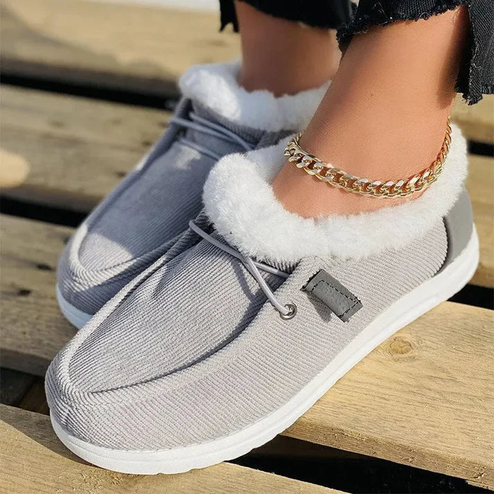 WW | Luxuriöse Pelz Gefütterte Flache Schuhe mit Rutschfester Sohle