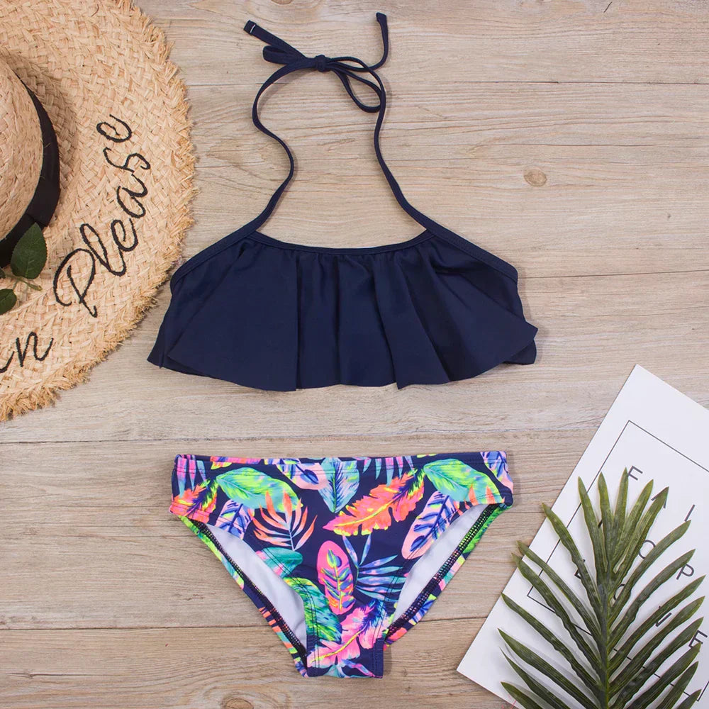 WW | Neu Falbala Kids Badebekleidung Badeanzug Neuer Druck Mädchen Kid Bikini Set 5 14 Jahre Kinder Bandage Schwimmanzug Strandbekleidung A247