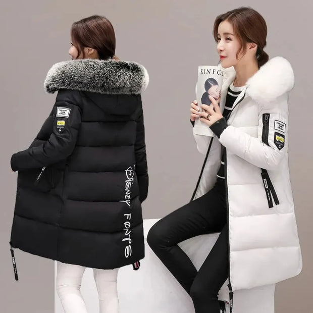 Damen Steppjacke mit großem Pelzkragen und Kapuze