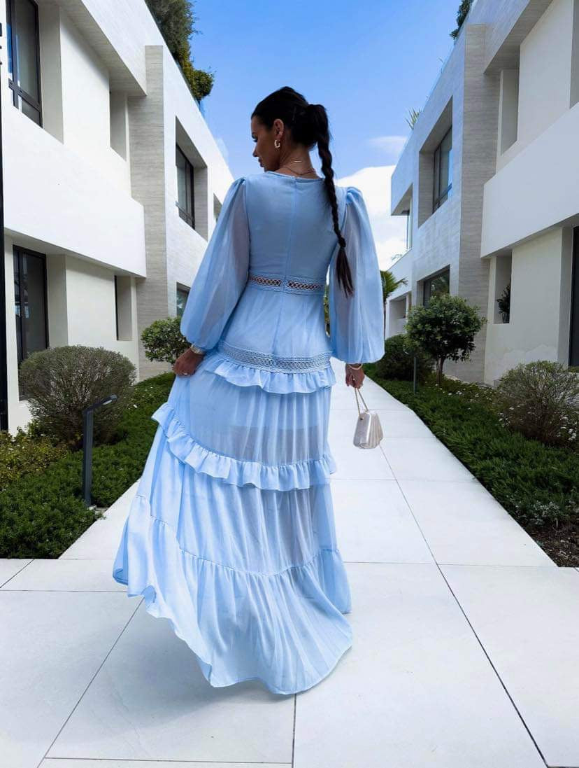 WW | Gestufter Langarm-Maxikleid