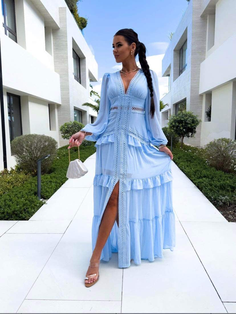 WW | Gestufter Langarm-Maxikleid