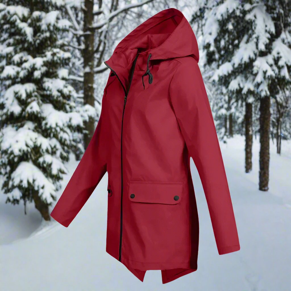 WW | Hooded Raincoat - Thigh-Length Zip Front Raincoat