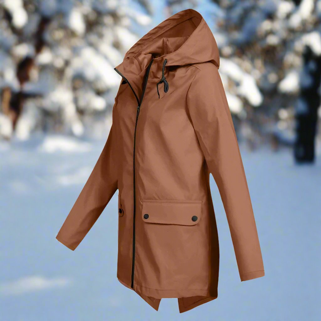 WW | Hooded Raincoat - Thigh-Length Zip Front Raincoat