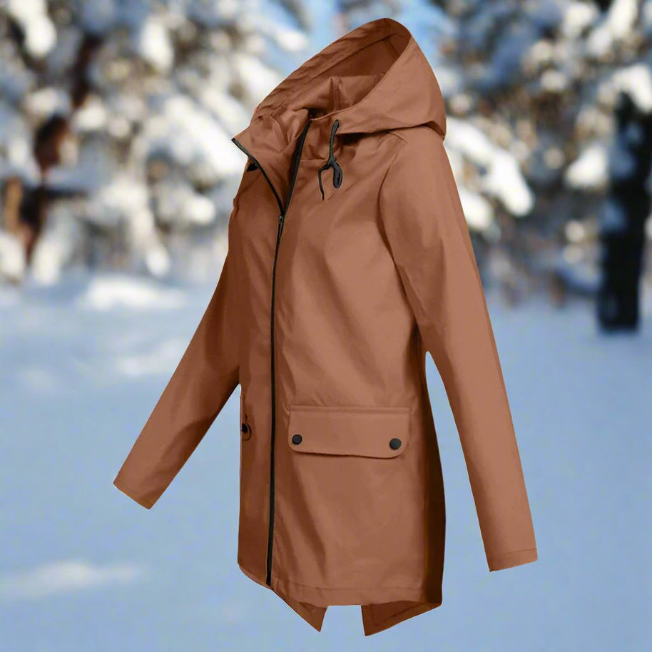 WW | Hooded Raincoat - Thigh-Length Zip Front Raincoat