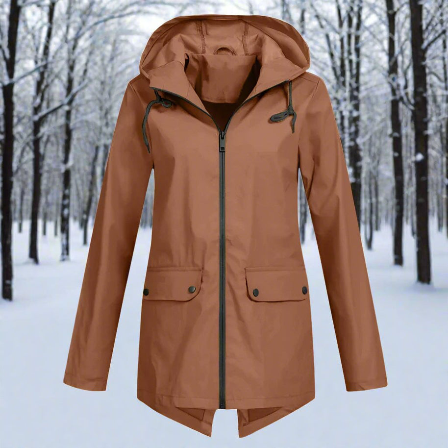 WW | Hooded Raincoat - Thigh-Length Zip Front Raincoat