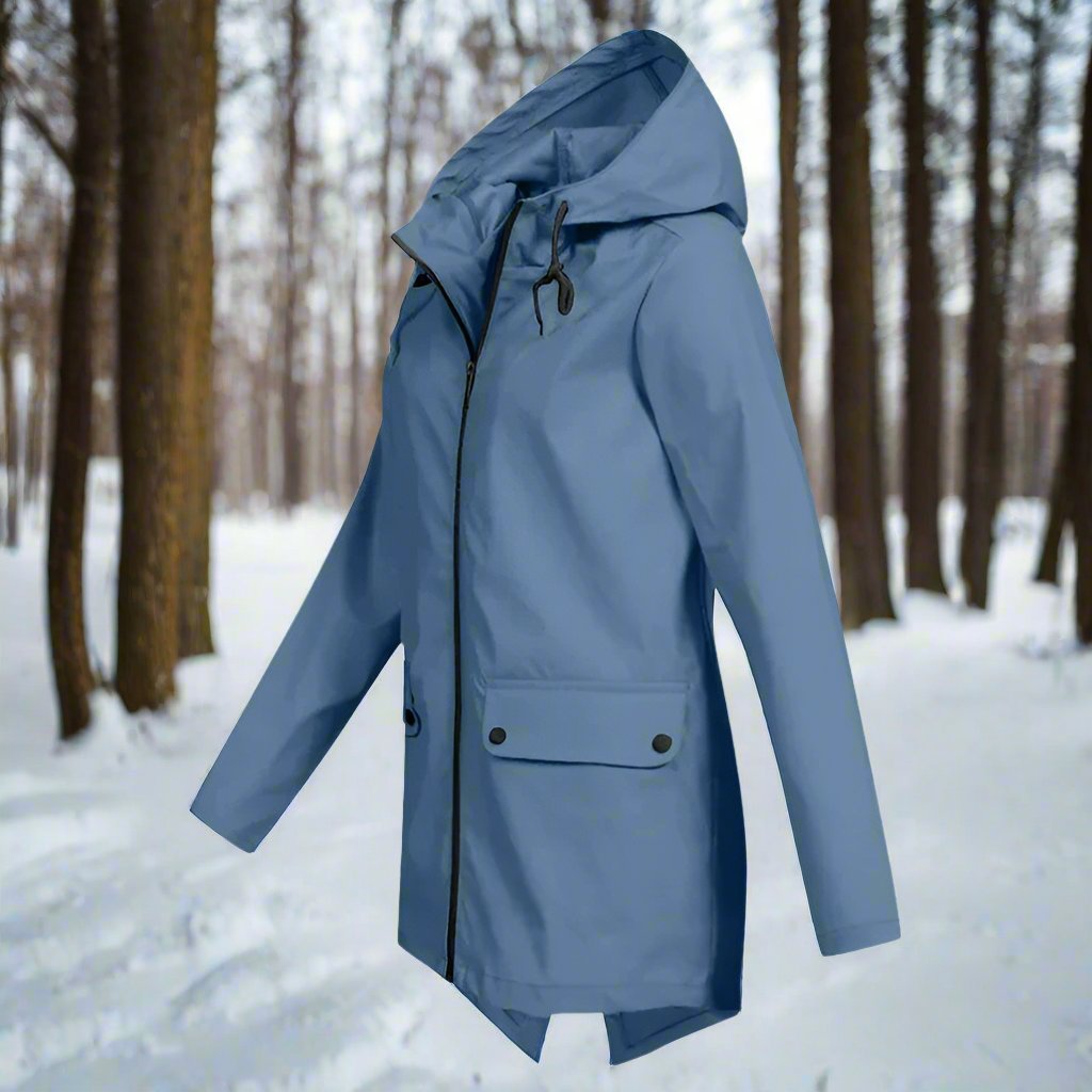 WW | Hooded Raincoat - Thigh-Length Zip Front Raincoat