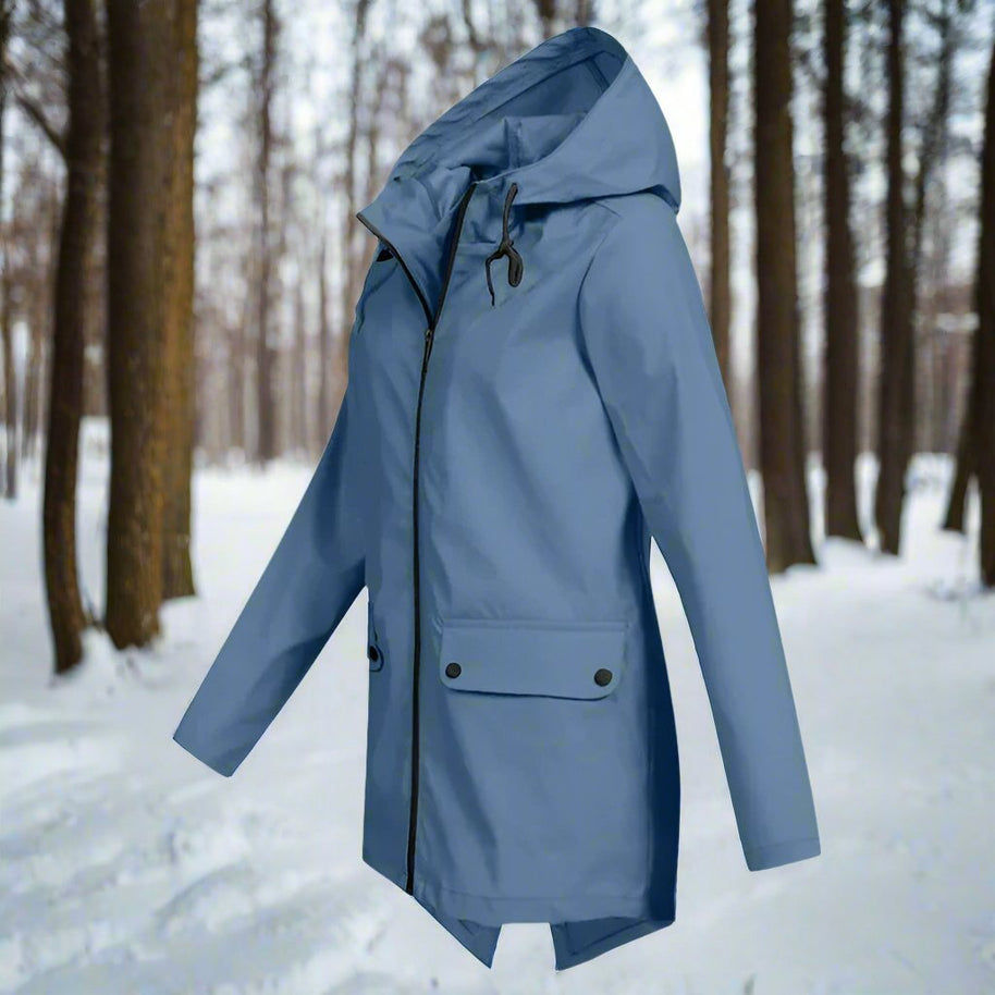 WW | Hooded Raincoat - Thigh-Length Zip Front Raincoat