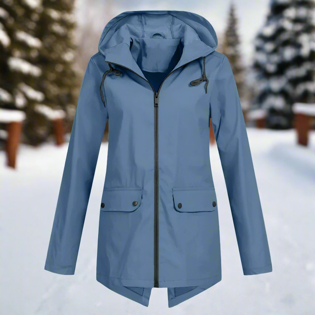 WW | Hooded Raincoat - Thigh-Length Zip Front Raincoat