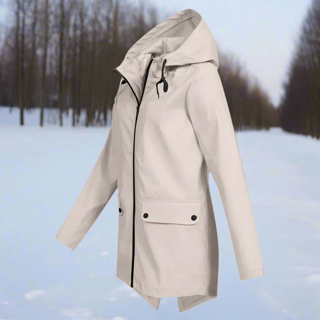 WW | Hooded Raincoat - Thigh-Length Zip Front Raincoat