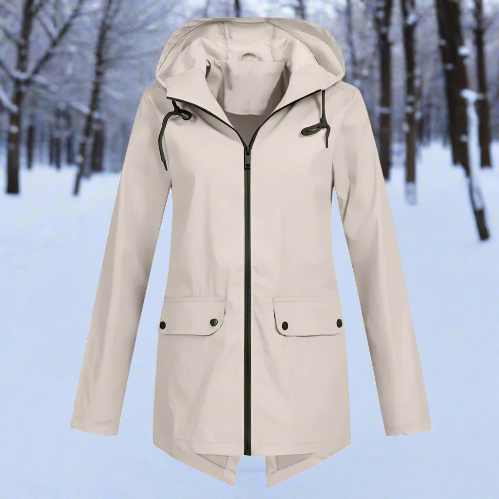WW | Hooded Raincoat - Thigh-Length Zip Front Raincoat