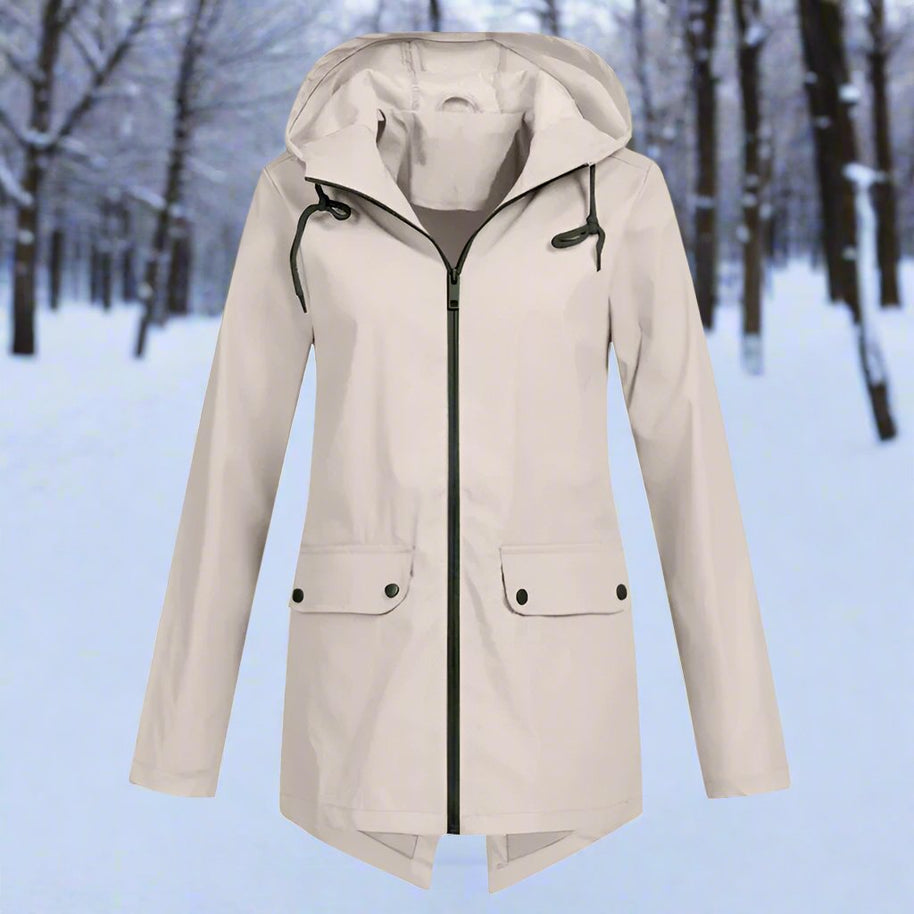 WW | Hooded Raincoat - Thigh-Length Zip Front Raincoat