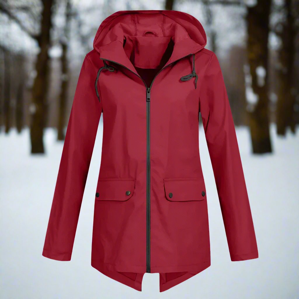 WW | Hooded Raincoat - Thigh-Length Zip Front Raincoat